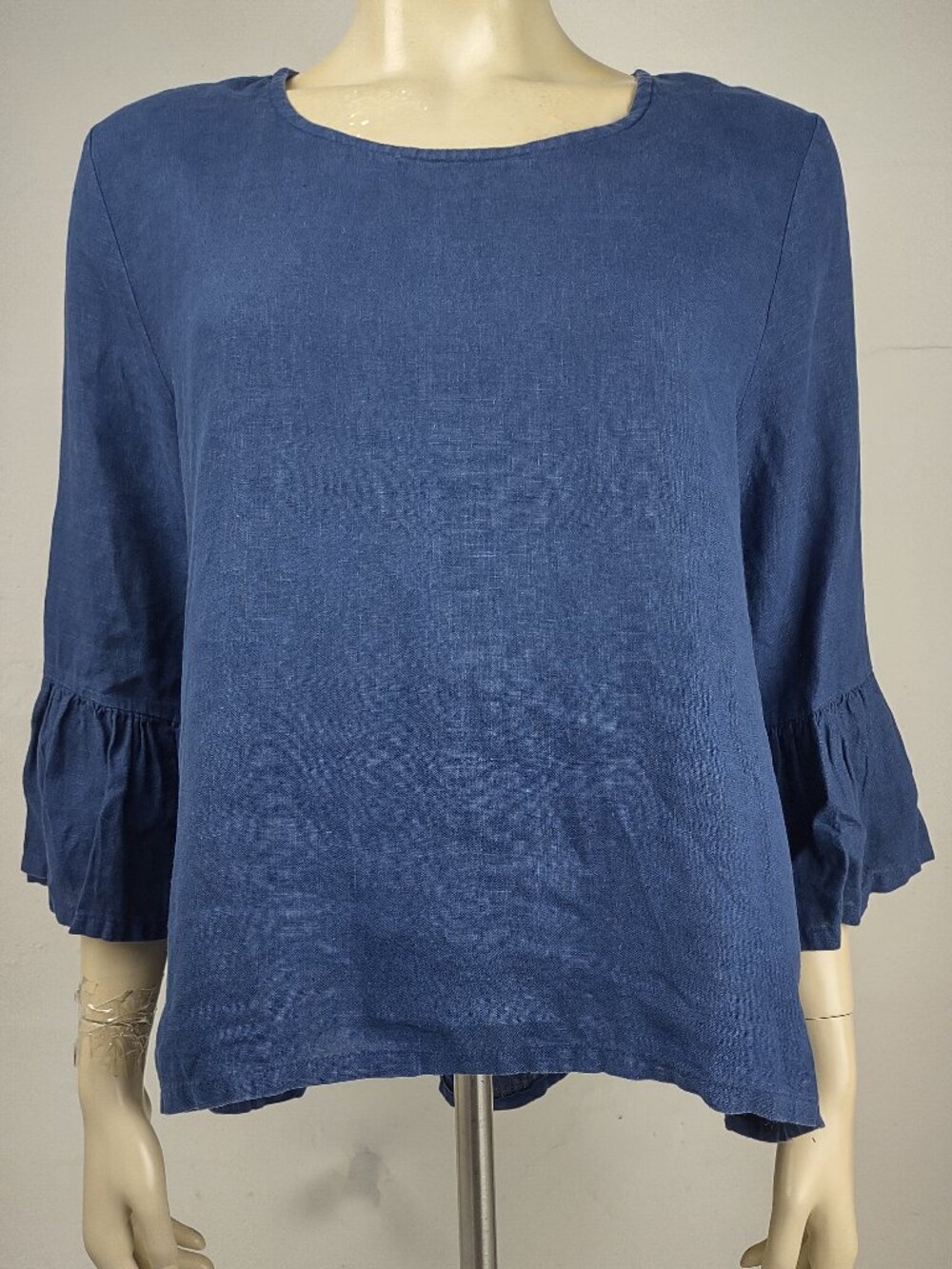 Bryn Walker blue 100% Linen 3/4 Bell Sleeve blouse top womens XS X-Small